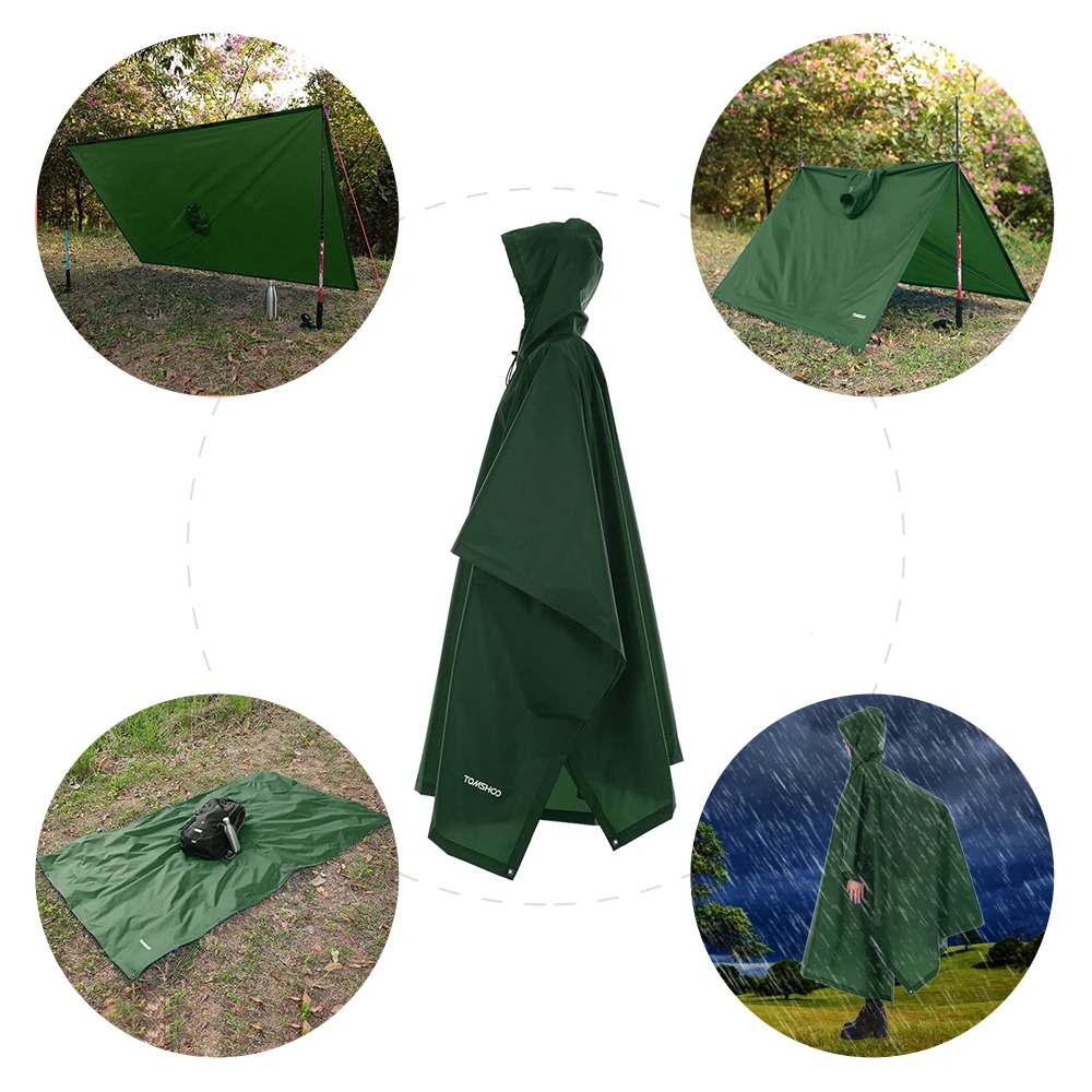 

TOMSHOO Multifunctional Lightweight Raincoat with Hood Hiking Cycling Sun Shelter Rain Cover Poncho Outdoor Camping Tent Mat