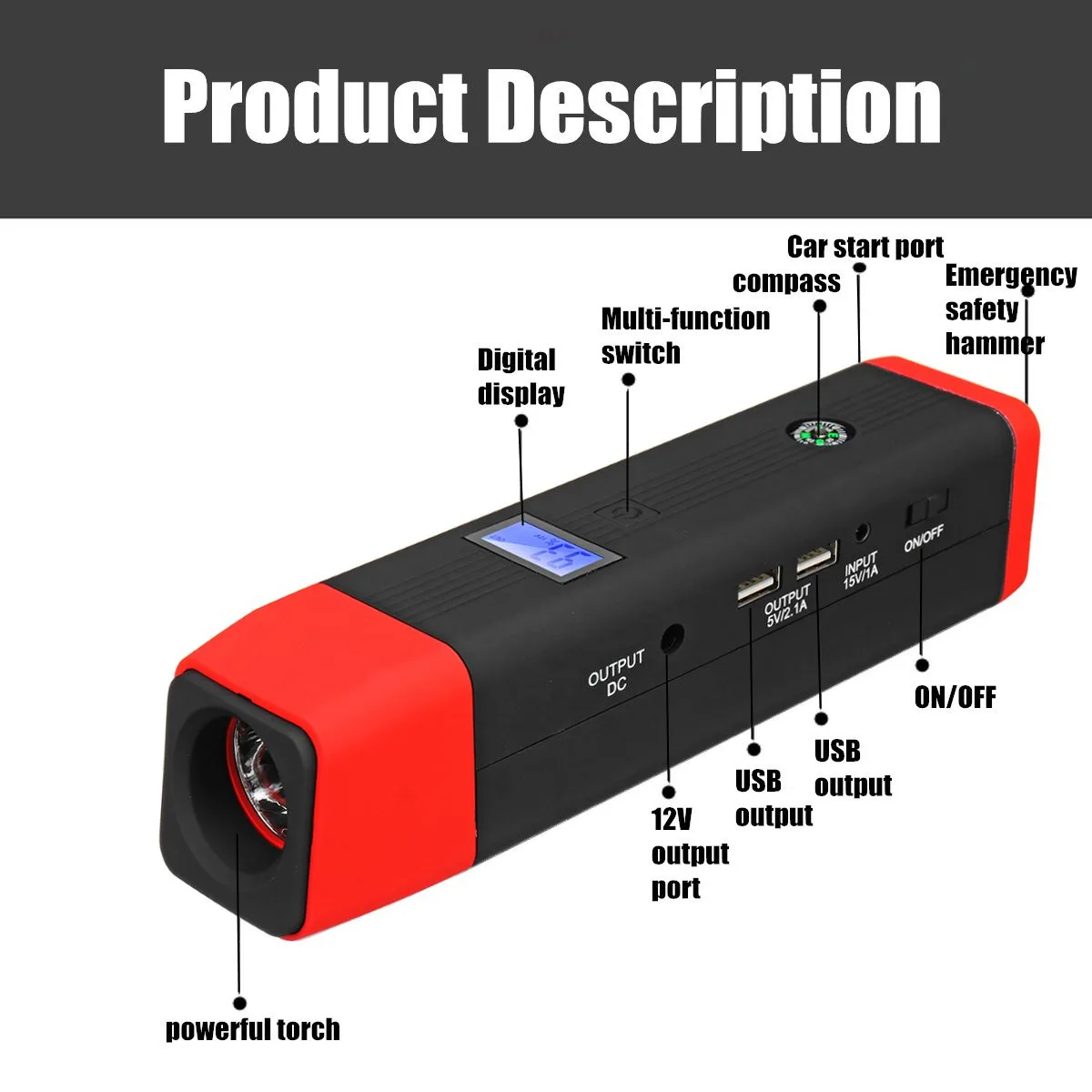 99800mAh 12V 2USB Start Best 1000A Peaks Current Car Jump Starter Starting Power Bank Auto Battery Portable Pack Booster 99800mAh 12V 2USB Start Best 1000A Peaks Current Car Jump Starter Starting Power Bank Auto Battery Portable Pack Booster