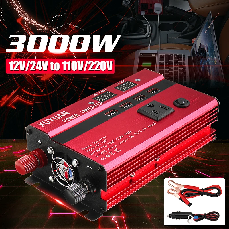 

Solar Inverter 12V 220V 3000W P eak Voltage Transformer Converter DC 12V To AC 220V Car Inverter Sine Wave Inversor RU Stock