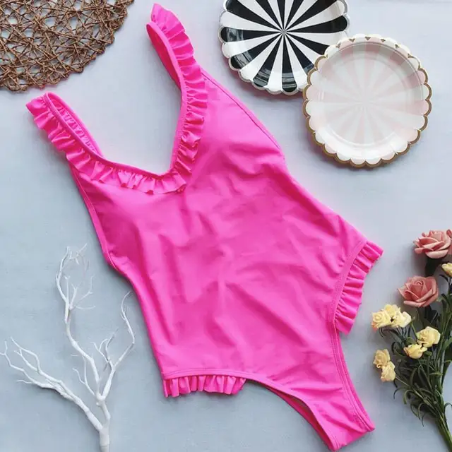US $7.49 Pink Swimwear Women Summer Backless Bikini Push Up Padded One-Piece Bathing Suit Womens Brazilian S