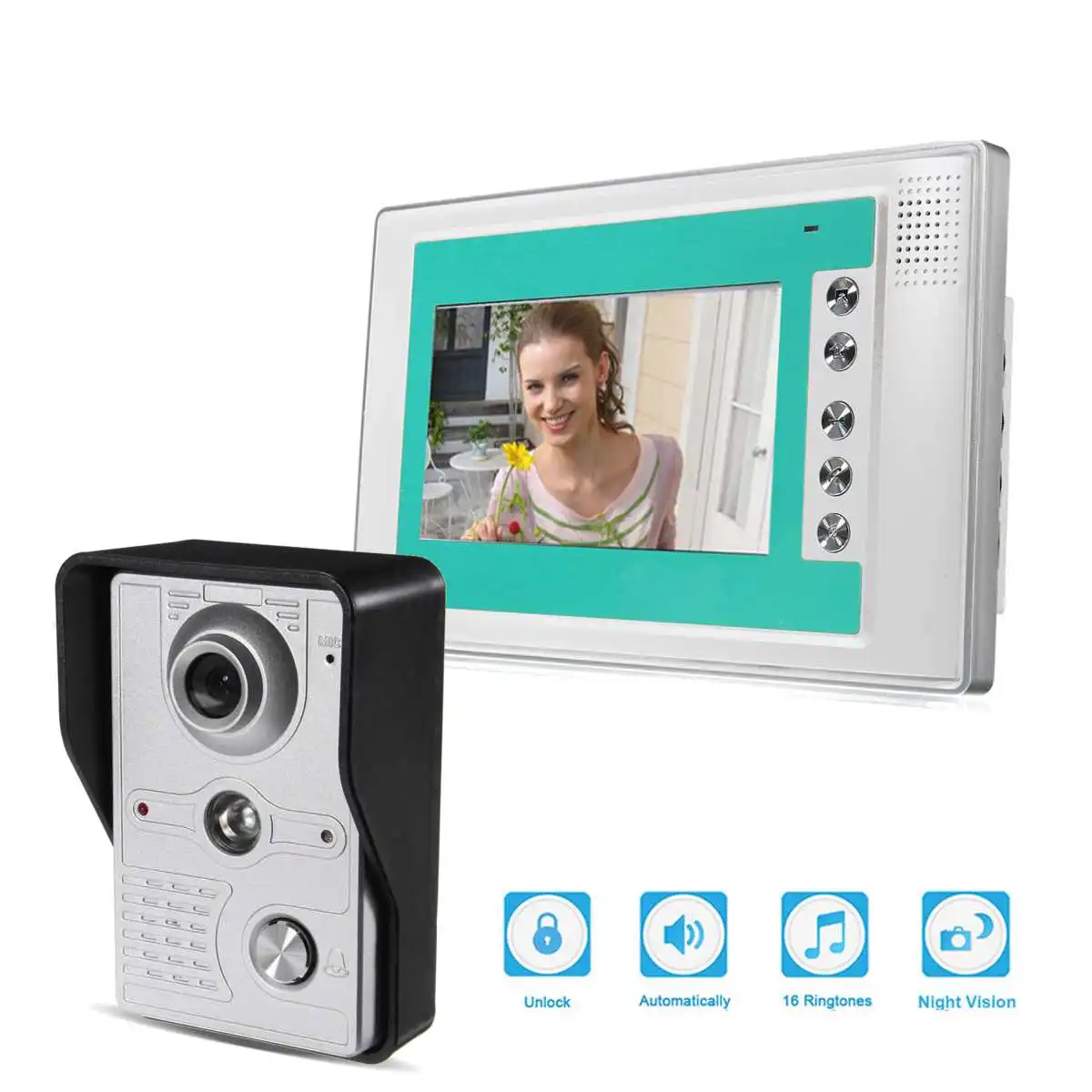 

7'' Wire Video Door Phone Doorbell Intercom Camera Monitor Security Night Vision Access Control