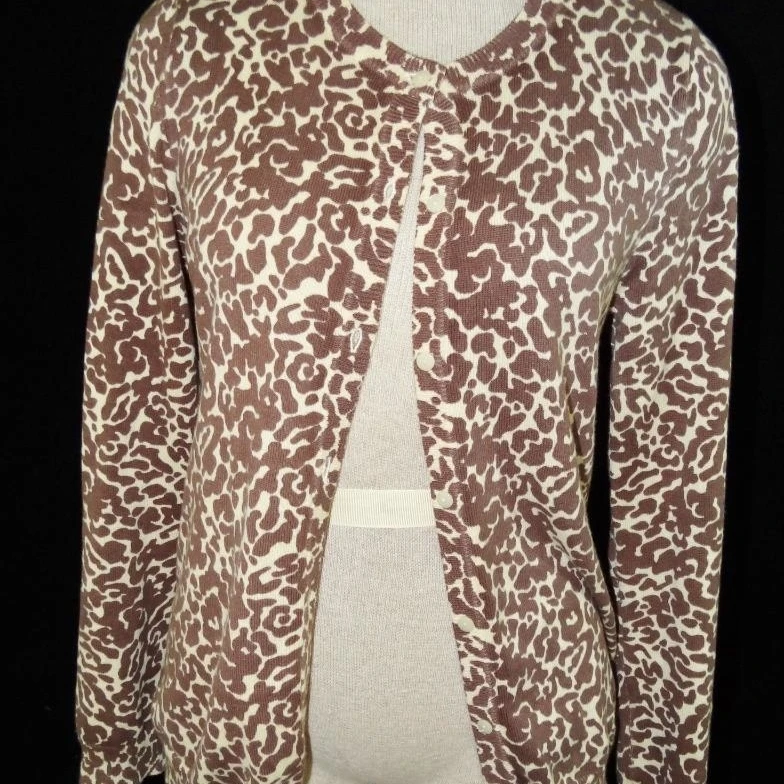 Lands End Kids cardigan sweater girls size L large 14 brown animal print | Детская одежда и обувь