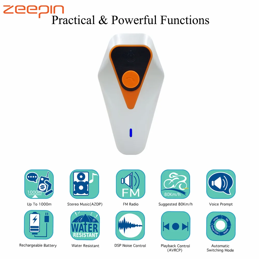 Zeepin IPX5 1000 м водонепроницаемый мотоциклетный шлем Bluetooth беспроводная гарнитура