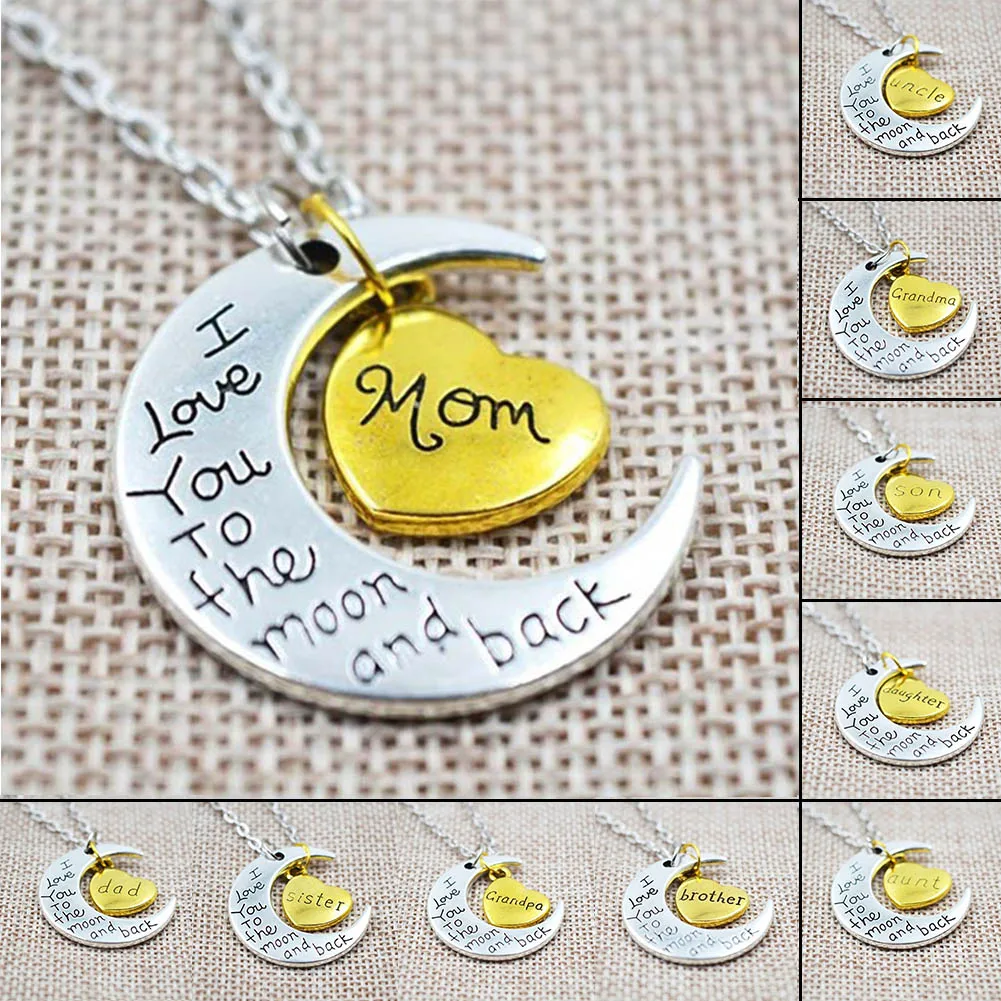 

Fashion Necklace Letter I Love You To The Moon Back Heart Silver Necklace Pendant Family Member Gift Link Chain Pendant Necklace