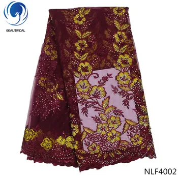 

BEAUTIFICAL mesh lace fabrics tulle lace fabric 2018 french lace fabric high quality with rhinestones 5yards/lot in stock NLF40