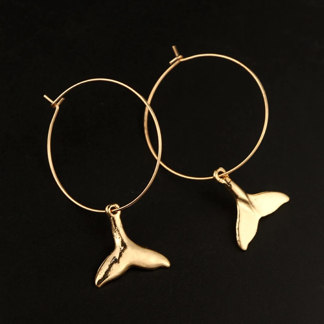 

Silver Gold Metal Mermaid Fish Tail Drop Dangle Earring For Women Girl Shellhard Simple Charm Hook Earring Sea Ocean Beach Party