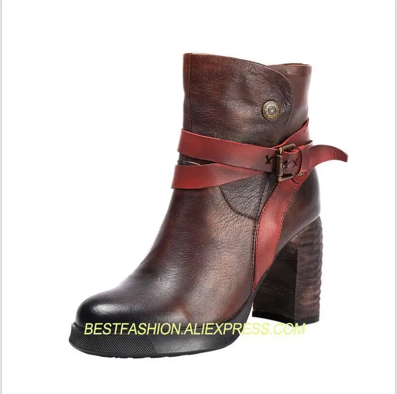 

autumn and winter ladies first layer cowhide leather women's boots woman shoes boots high heels