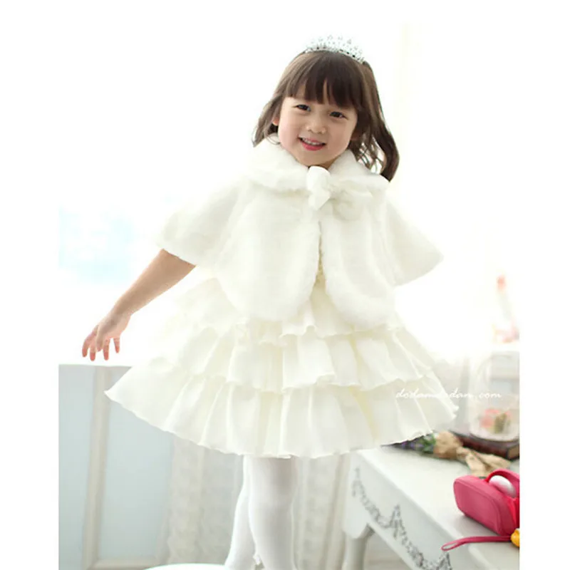 

2019 Brand White Wedding Party Flower Girl Faux Fur Stole Wraps Cape Black Red Kids Fall Winter Shrug Jackets