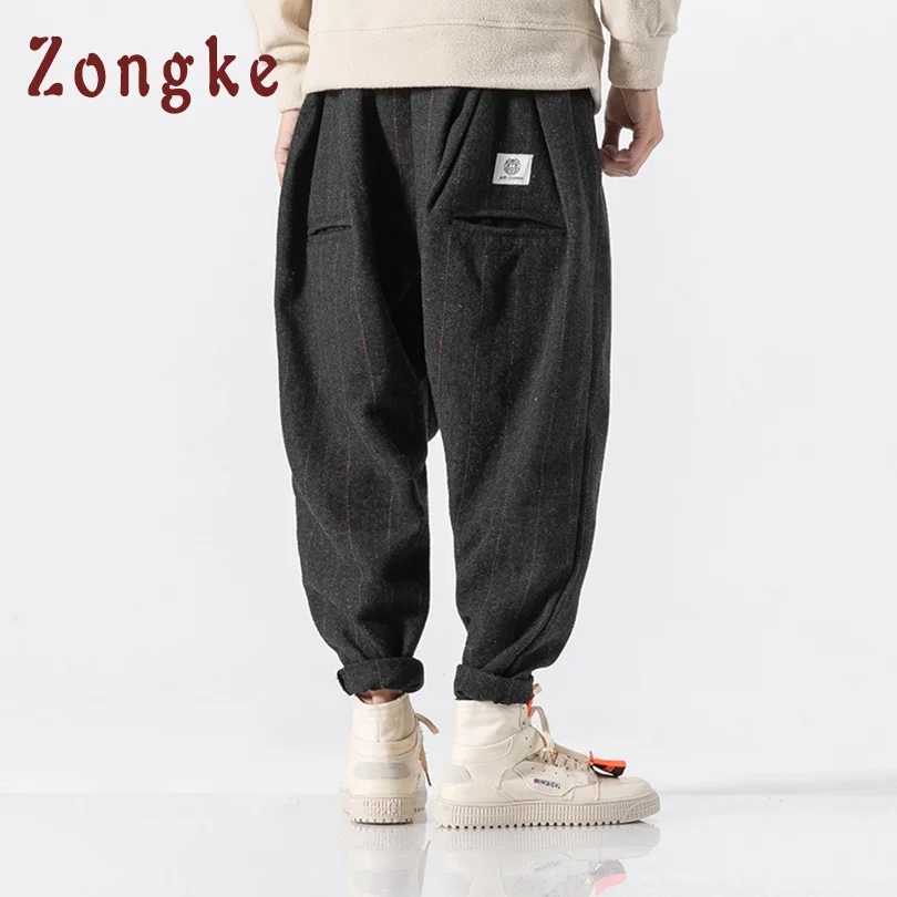 Zongke китайские стильные Клетчатые Шерстяные брюки мужские тренировочные брюки мужские повседневные шаровары мужские повседневные штаны в стиле хип-хоп Весна