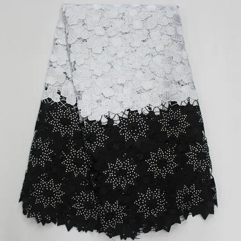 

White and black african fabric high quality lace yellow water soluble fabric african guipure lace cord fabric for sewing