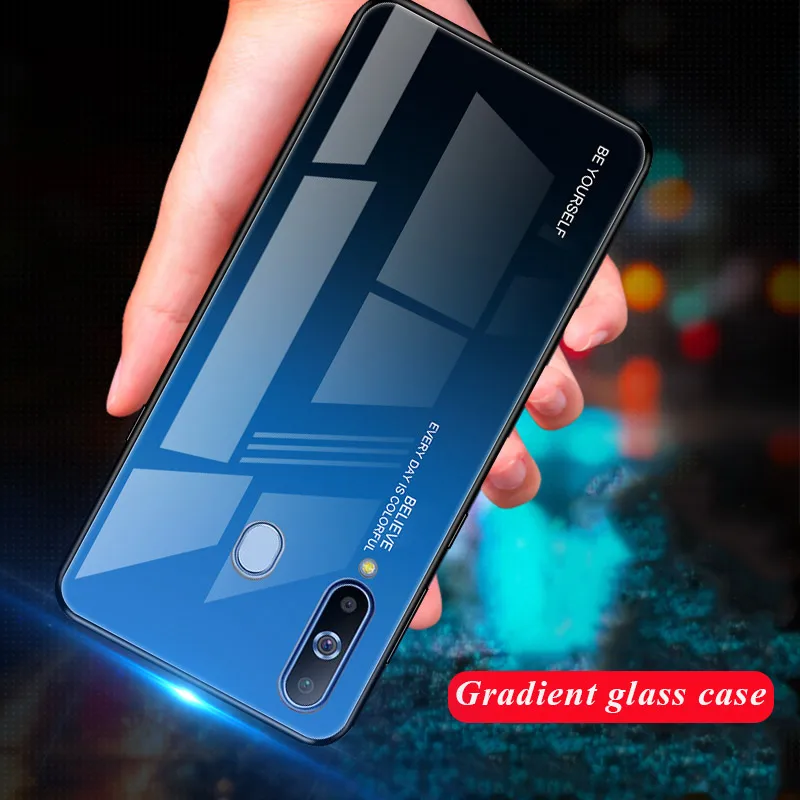 

Dreamysow Cases For Samsung Galaxy A20E A50 A6 A8 plus 2018 Tempered Glass Back Case Gradient Color Laser Aurora Silicone Bumper