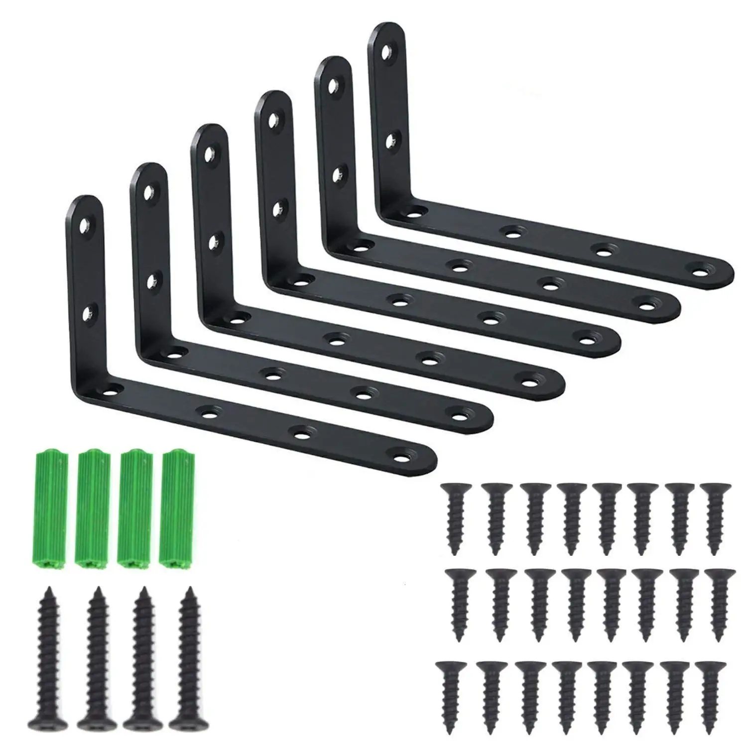 

6pcs Shelf Brackets Thicken Iron L-Shaped Right Angle Corner Brace for Wall Hanging Furniture Connector Industrial Decorative