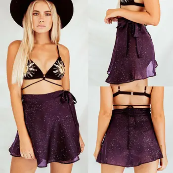 

New Women Ladies Bandage High Waist Skirts Drawstring Loose Mini Skirt Short Beach Skirts A Line