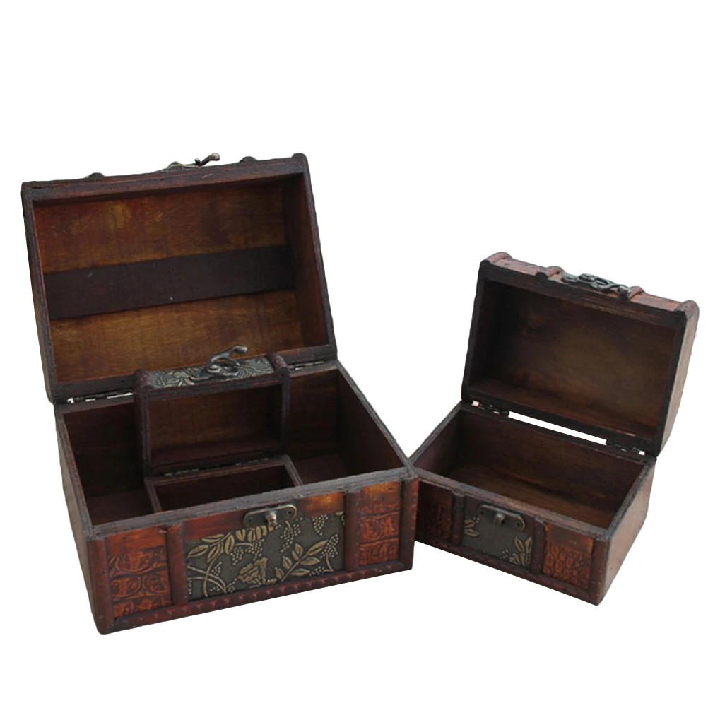 

3pcs Jewelry Box Retro Wooden Ring Box Makeup Case Trinket Case for Girls