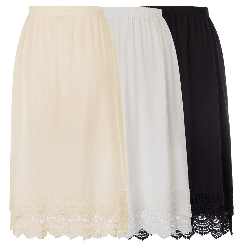

GK Women skirt Cotton Solid Lace Trim Half Slip Skirt NEW femme skirt casual