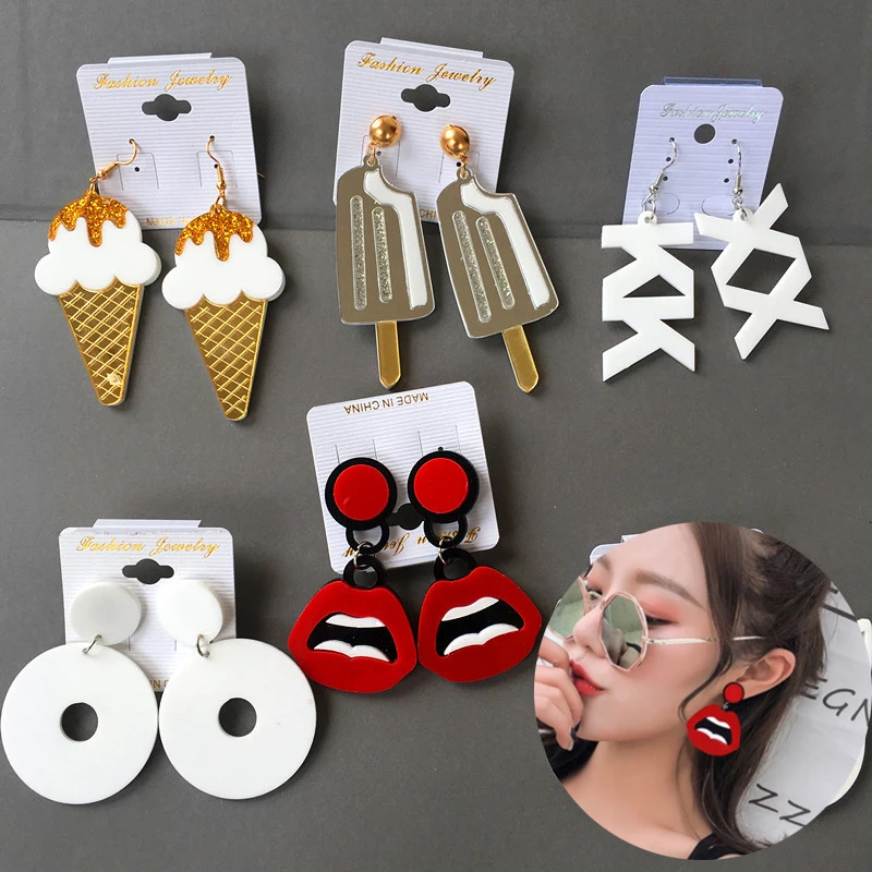 

New 1Pair Punk Women Drop Earrings Acrylic Building Block Night Club Ice Cream Letters Pendant Jewelry Long Earring Wedding