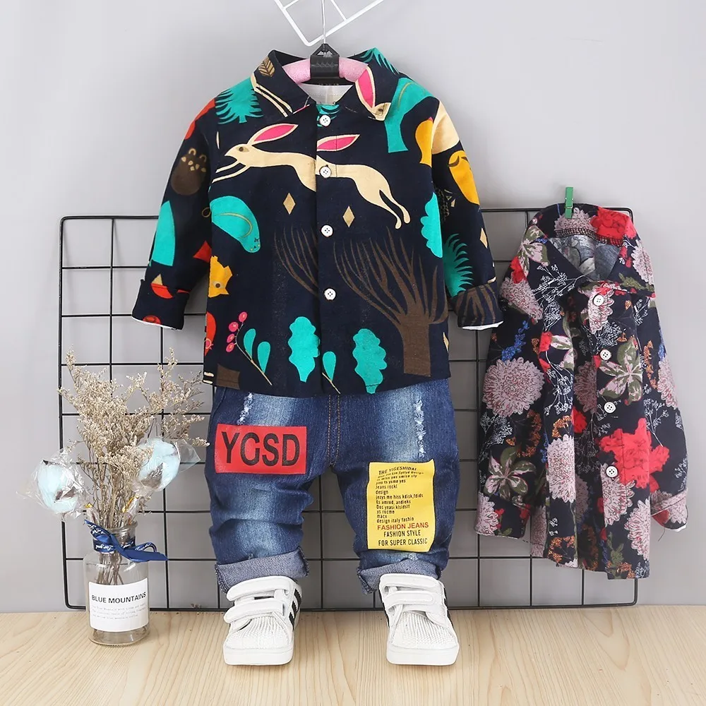 

2019 Spring Baby Boy Clothing Toddler Children Clothes Suits Cartoon Color Print Shirt Pants 2Pcs/Sets Casual Kid Infant Costume