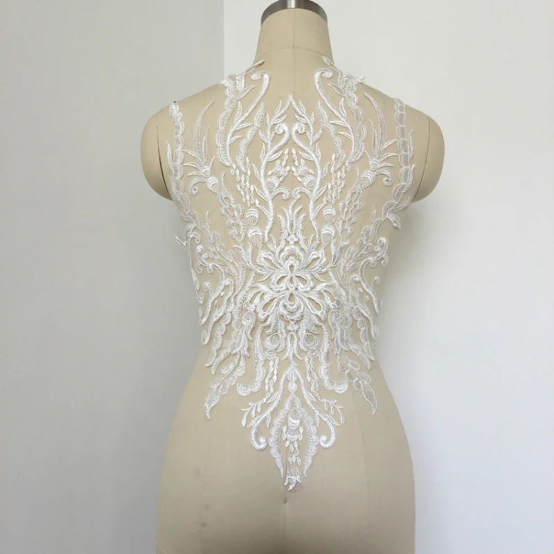 

European High-end Embroidery Tulle Fine Lace Flower Stickers Wedding Dress Handmade DIY Material Model Clothing Show Decoration