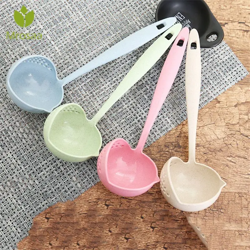 

Soup Spoons 2 in 1 Long Handle Soup Spoon Home Strainer Cooking Colander Kitchen Scoop Plastic Ladle Tableware Kitchen Tools