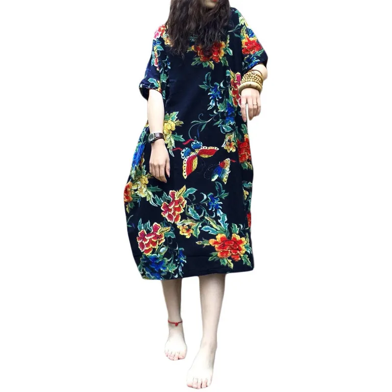 ZANZEA винтажное женское случайное платье с цветочным принтом летнее с коротким рукавом мешковатое длинное до середины икры хлопковое льняное платье повседневное свободное кафтан