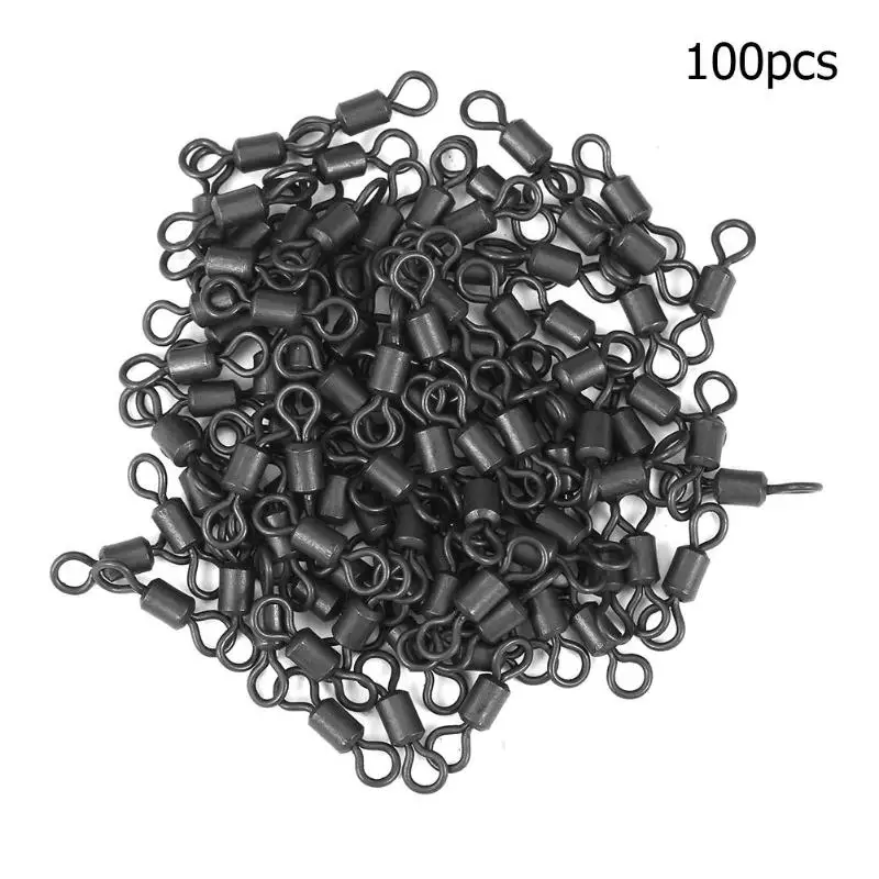 

100pcs/lot 8 Word Fishing Hooks tackle Matte Black Ball Bearing Rolling Swivel Hooks Fishing Safety Snaps Fishing Bait Connector