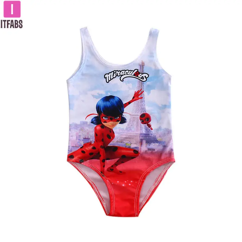 Summer Kids Girls One Piece Swimsuit Baby Girl Clothes Printing Miraculous Ladybug Kids Girls Swimming Costume Bathing Suit