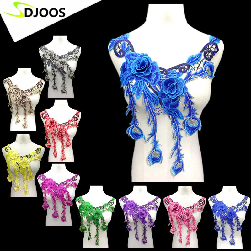 

3d Phoenix Tail Embroidery Lace Fabric Material Polyester Applique Venise Collar Lace Fabric Garment Accessories Scrapbooking