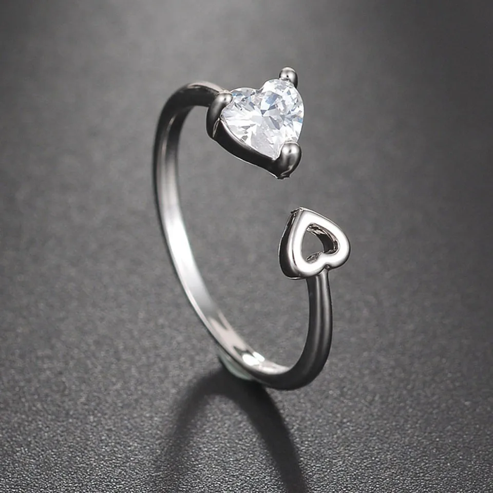 

Minimalism Women Adjustable Stainless Steel Rings Romantic Heart Rhinestone Wedding Rings For Women Girls Jewelry