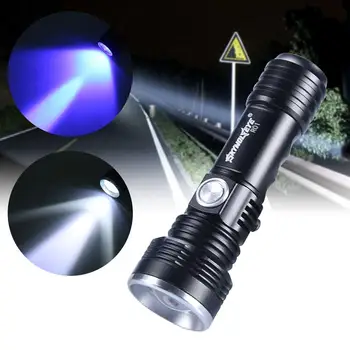 

Professional UV Torch 2 LED Flashlight Purple Light Tool Adjustable Focus Rechargeable USB 16340 Torch for Money Detector