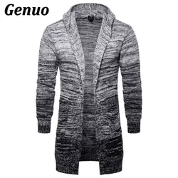 Genuo Cardigans Gradient Grey Long Sweater Coat Tracksuit Male Casual Color Block Hooded Sweatshirt Tops pull homme hiver Genuo Cardigans Gradient Grey Long Sweater Coat Tracksuit Male Casual Color Block Hooded Sweatshirt Tops pull homme hiver