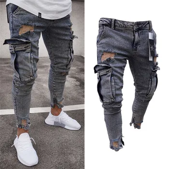 

Long Pencil Pants Ripped Jeans Slim Spring Hole 2018 Men's Fashion Thin Skinny Jeans for Men Hiphop Trousers Clothes Clothing
