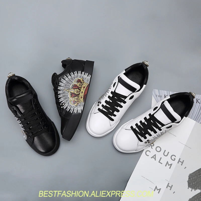 

Luxury Brand Spring Lady Casual White Shoes Women Sneaker Leisure White Shoes Embroidered Flat crown leather loafers shoes