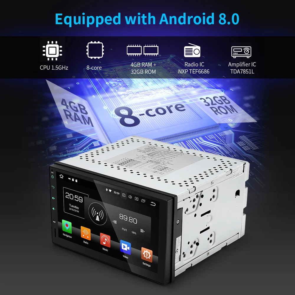 KD 7095 2 Din Автомобильный мультимедийный плеер 7 дюймов Восьмиядерный Android 8 0 4G ram 32G rom