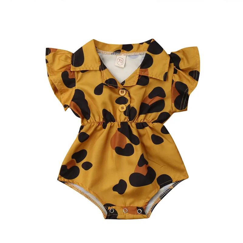 

Newborn Baby Girls clothes Button short sleeve turn-down collar Geometry Bodysuit kids Toddler lovely cotton Jumpsuit one pieces