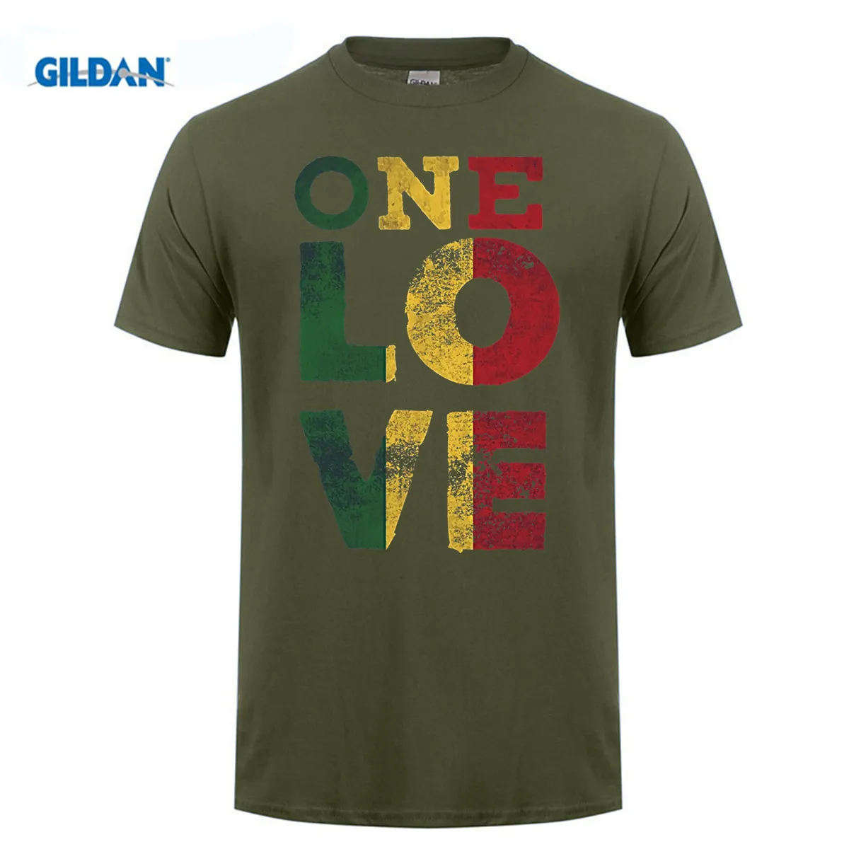 GILDAN/100% хлопок о-образный вырез с принтом футболка One Love Rasta регги для мужчин и