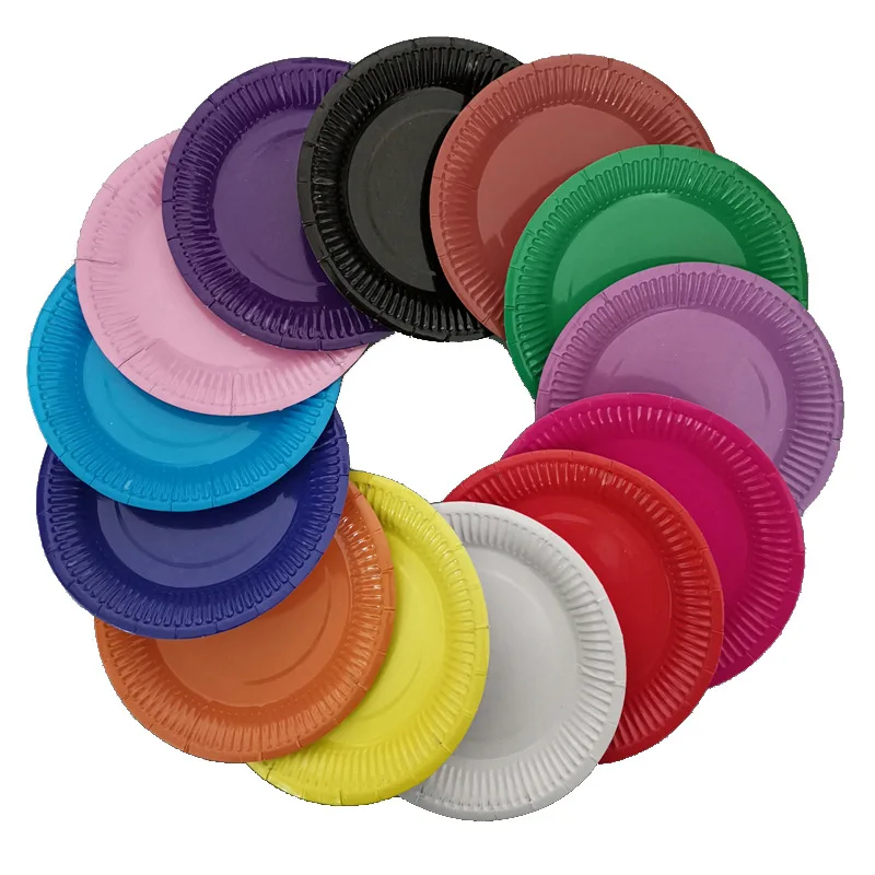 

10PC Disposable Paper Plates Solid Color Birthday Party Disposable Plate Fruit Plate Cake Tray Tableware Birthday Party Supplies