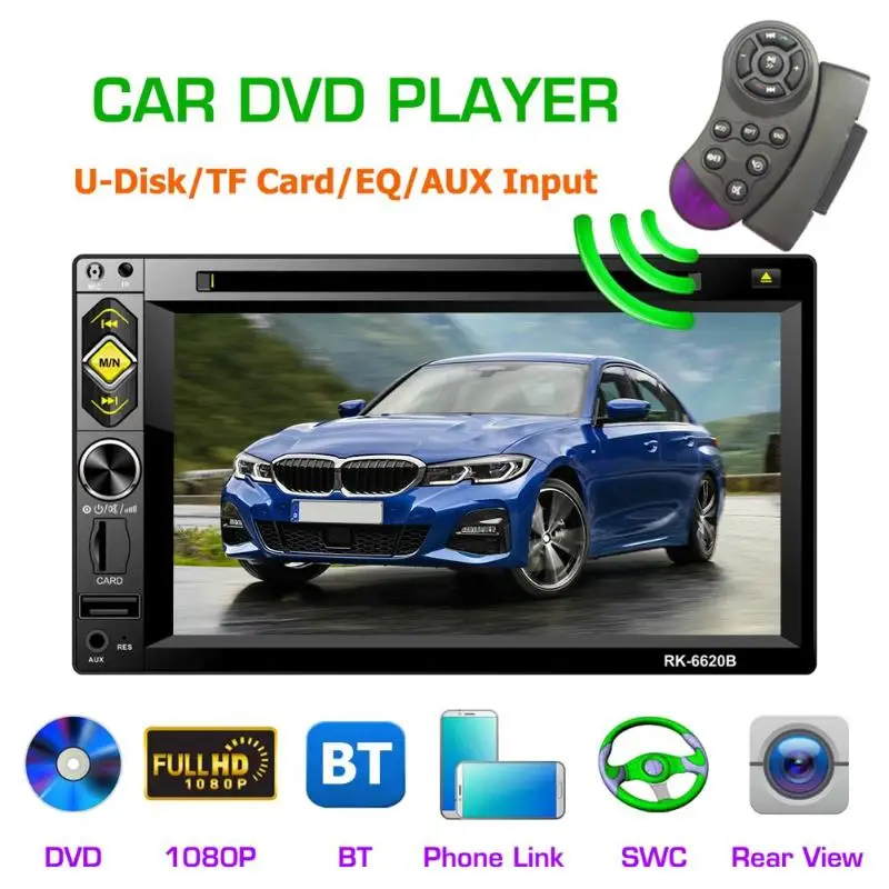 

6620B 2 DIN 6.2 inch Touch Screen Car DVD Player FM Radio Bluetooth MP5 Player BT music Steering wheel Remote Control New