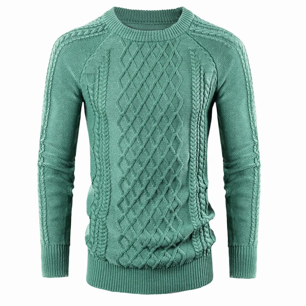 Autumn Men Slim Sweater Stylish Kink Design Solid Color Round Neck Long