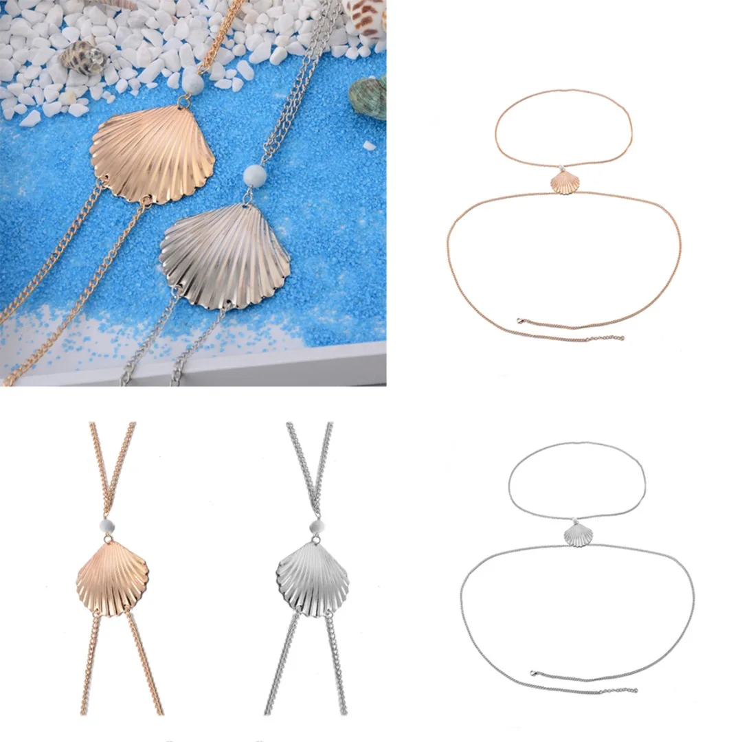 

Shellhard Summer Statement Shell Bikini Belly Body Chain Necklace For Women Jewelry Silver Gold Adjustable Metal Waist Chain