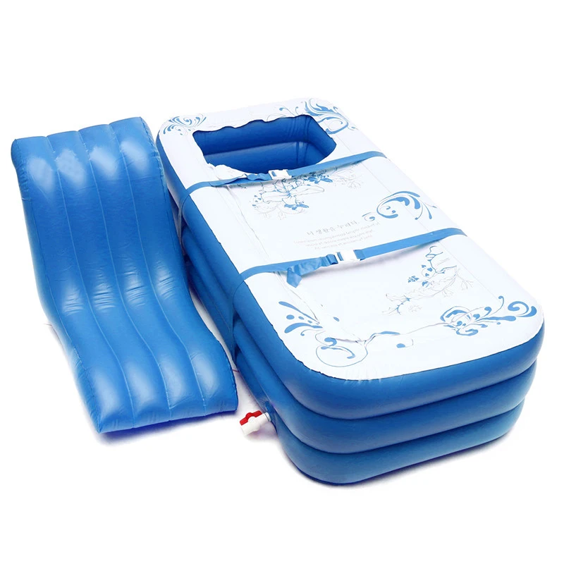  165*85*45cm Blue Large Size Inflatable Bath Bathtub SPA PVC Folding Portable For Adults With Air Pu