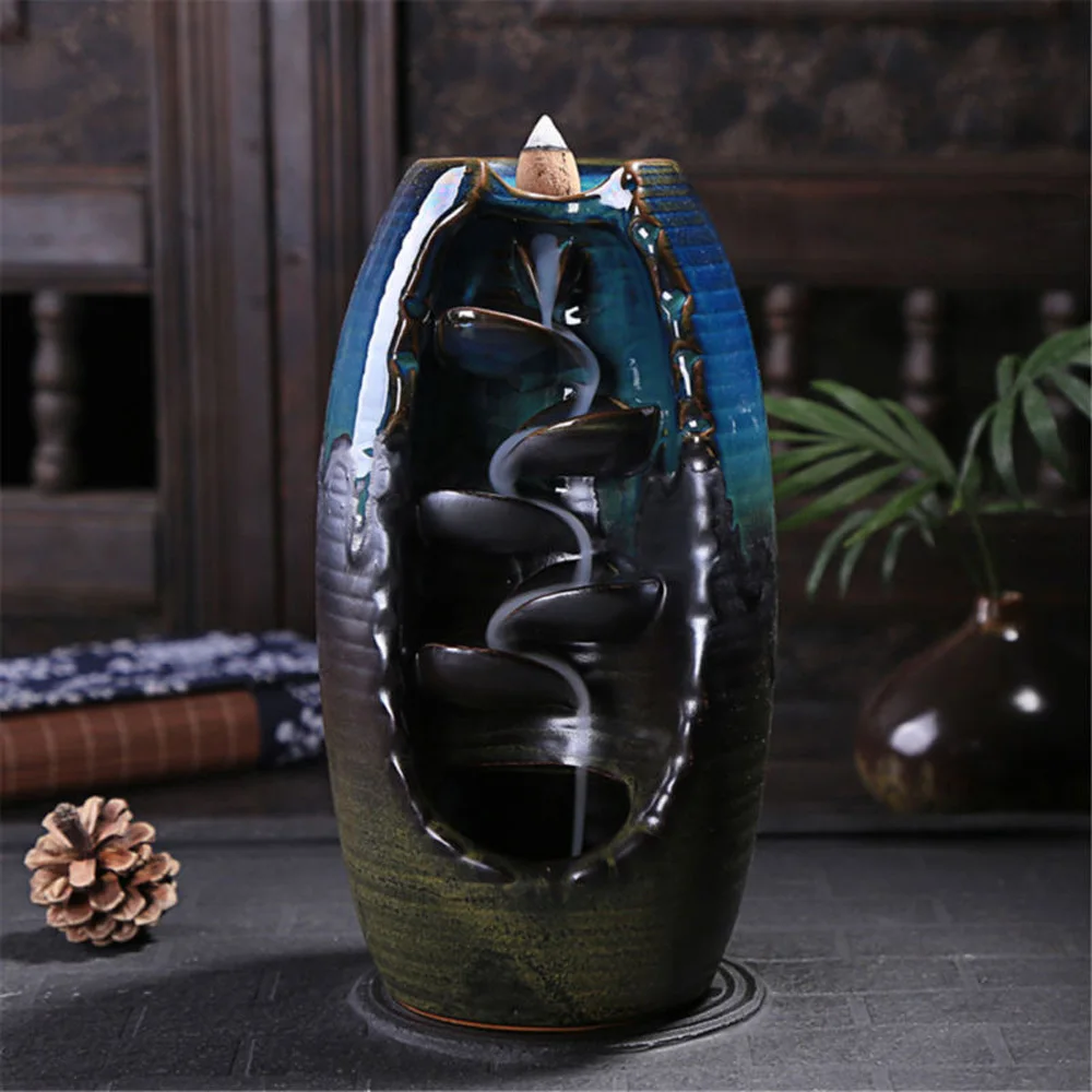 

Ceramic Incense Burner Smoke Back-flow Censer Cone Holder Craft Table Ornament