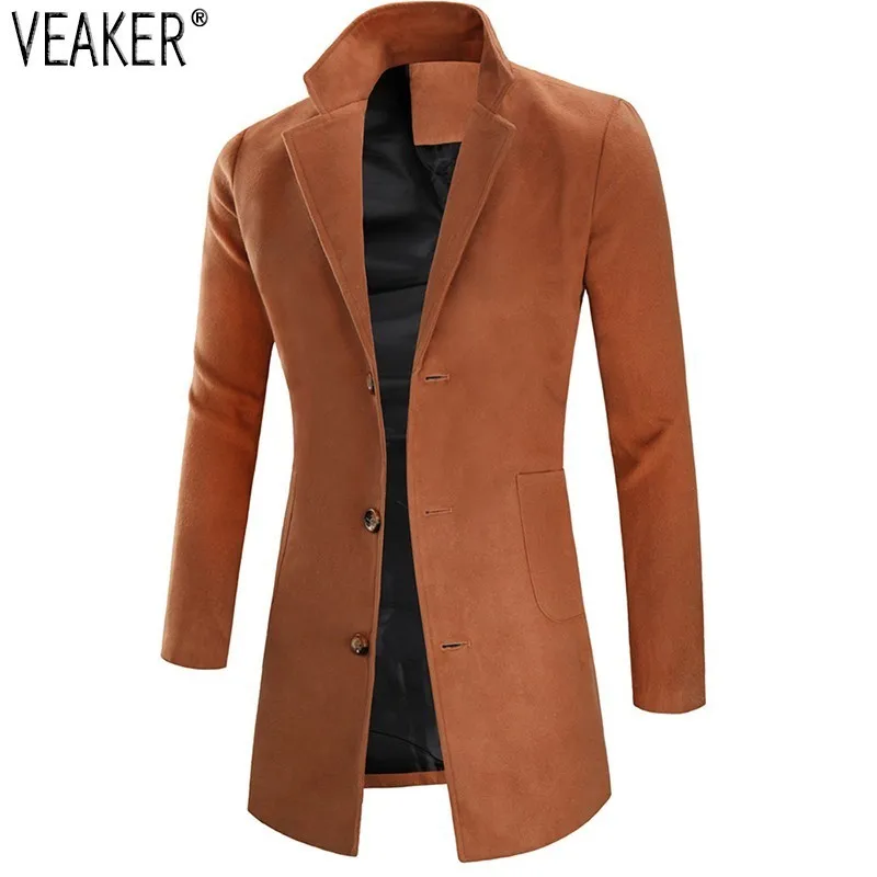 

2018 Autumn Winter New Men's Wool Blends Long Coat Jacket Male Slim Fit Cashmere Overcoats Outerwear khaki Black Wool Coats 3XL