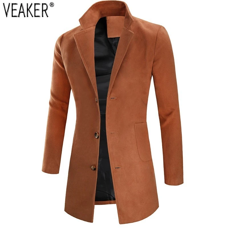 2021 Autumn Winter New Men's Wool Long Coat Jacket Male Slim Fit Cashmere  Overcoats Outerwear khaki Black Wool Coats 3XL|Jackets| - AliExpress