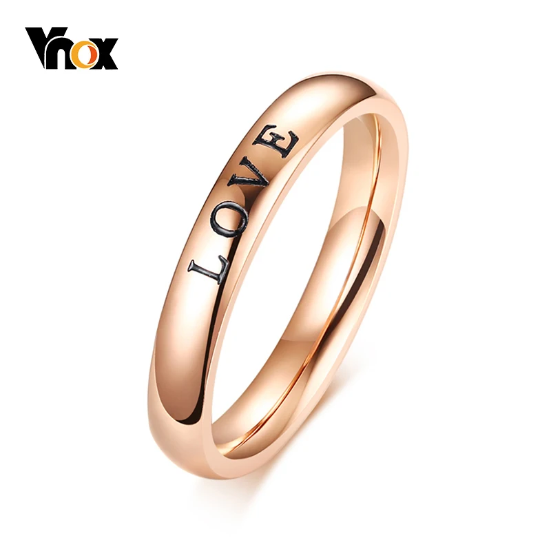 Vnox 3mm Elegant HOPE FAITH LOVE Rings for Women Lady Stainless Steel