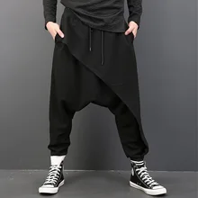 Горячее предложение осень и зима новые мужские модные повседневные штаны сшивание мужские шаровары свободные большие размеры черные брюки