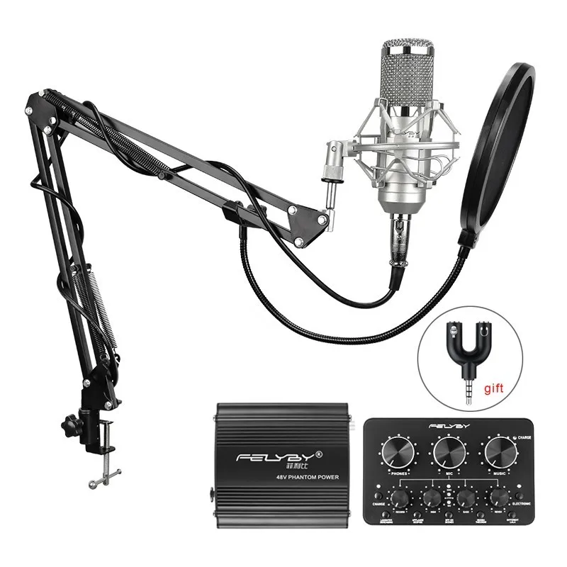 

Professional condenser microphone for computer audio studio vocal Recording karaoke Mic Phantom power Sound card