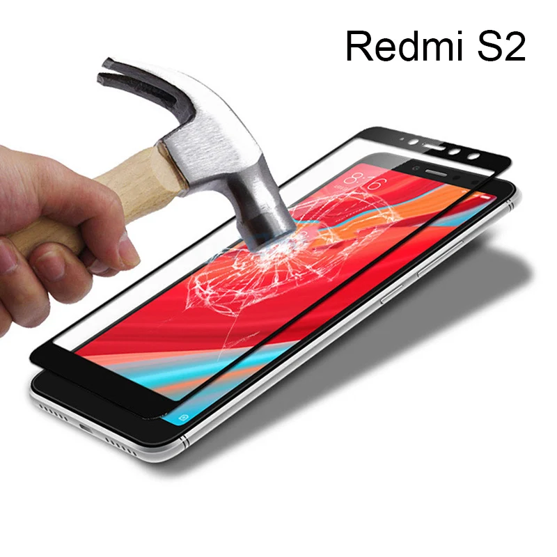Защитное стекло для Xiaomi Redmi S2 закаленное с полным покрытием черно белое 6 note 6pro