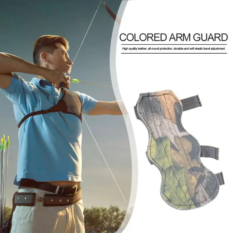 

Archery Arrow Canvas Camouflage 3 Strap Shooting Target Arm Guard Armband Cow Leather Hunting Protection Strap Armband