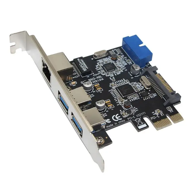

ALLOYSEED SSU PCI-E to 2 Port USB 3.0+ RJ45 Expansion Card Network Card for Desktop PC Card