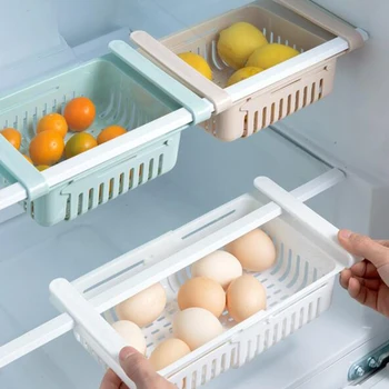 

Extendable Rack Clip Kitchen Storage Organizer Length Adjustable Fridge Shelf Storage Box Multifunction Holder Pull-out Drawer 1